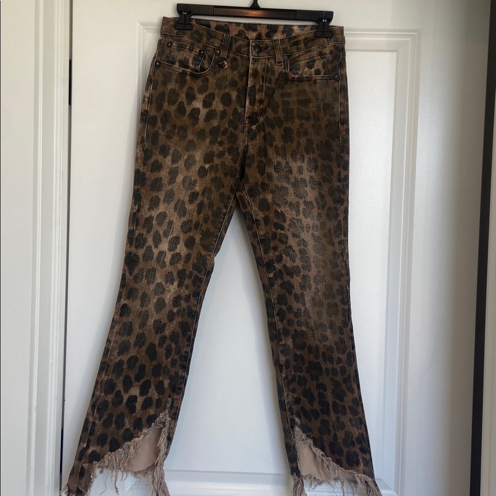 R13 Leopard Print Distressed Jeans